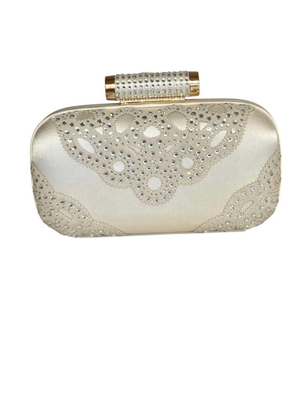 NWT Badgley Mishka Ivory Satin Crystal Rhinestones Evening Clutch-Gold Crossbody